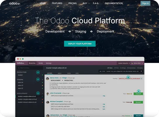 Illustration of Odoo SH and On Premise environments for custom development